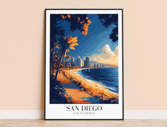 San Diego California Sunset Beach Boardwalk Palms Travel Poster