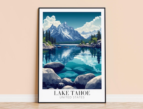 Lake Tahoe Snowy Mountain Lake Art United States Travel Poster