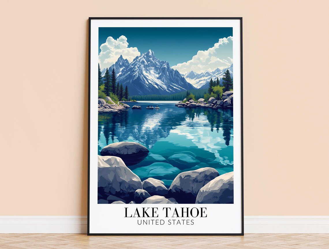 Lake Tahoe Snowy Mountain Lake Art United States Travel Poster