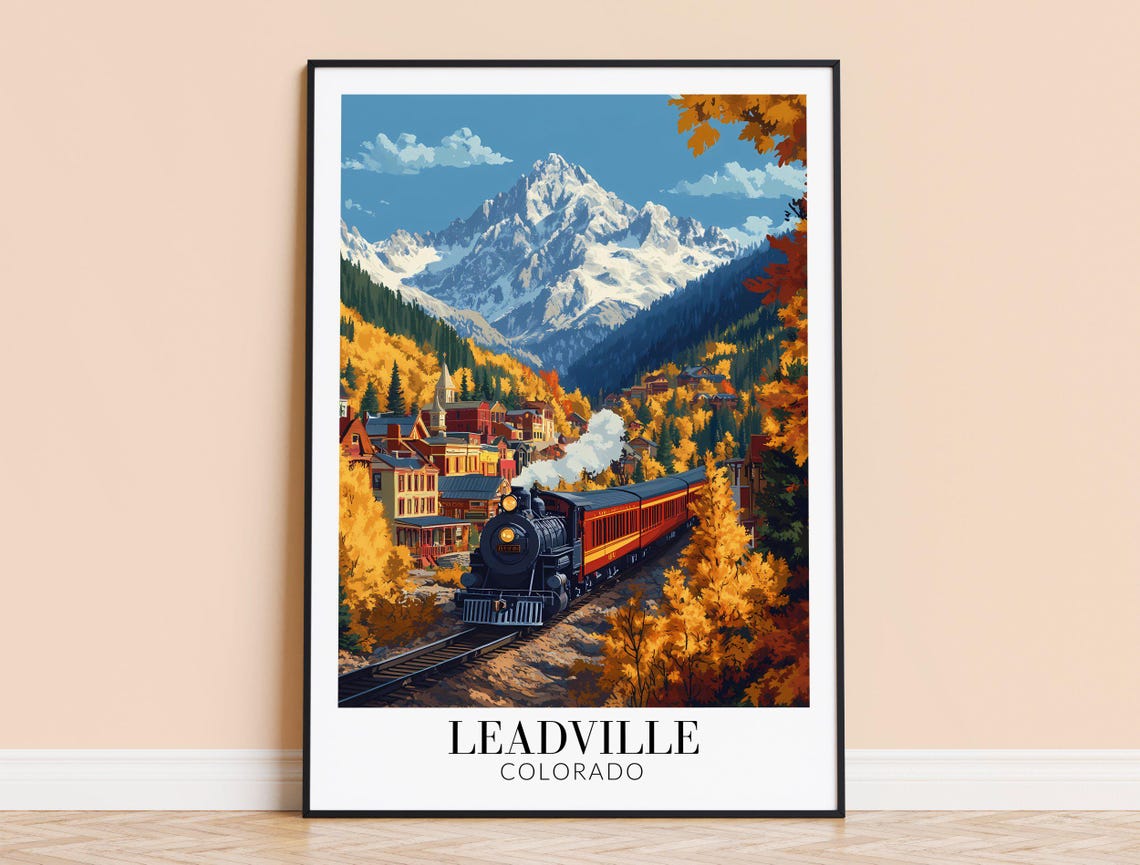Leadville Colorado Steam Train Golden Aspen Fall Travel Poster