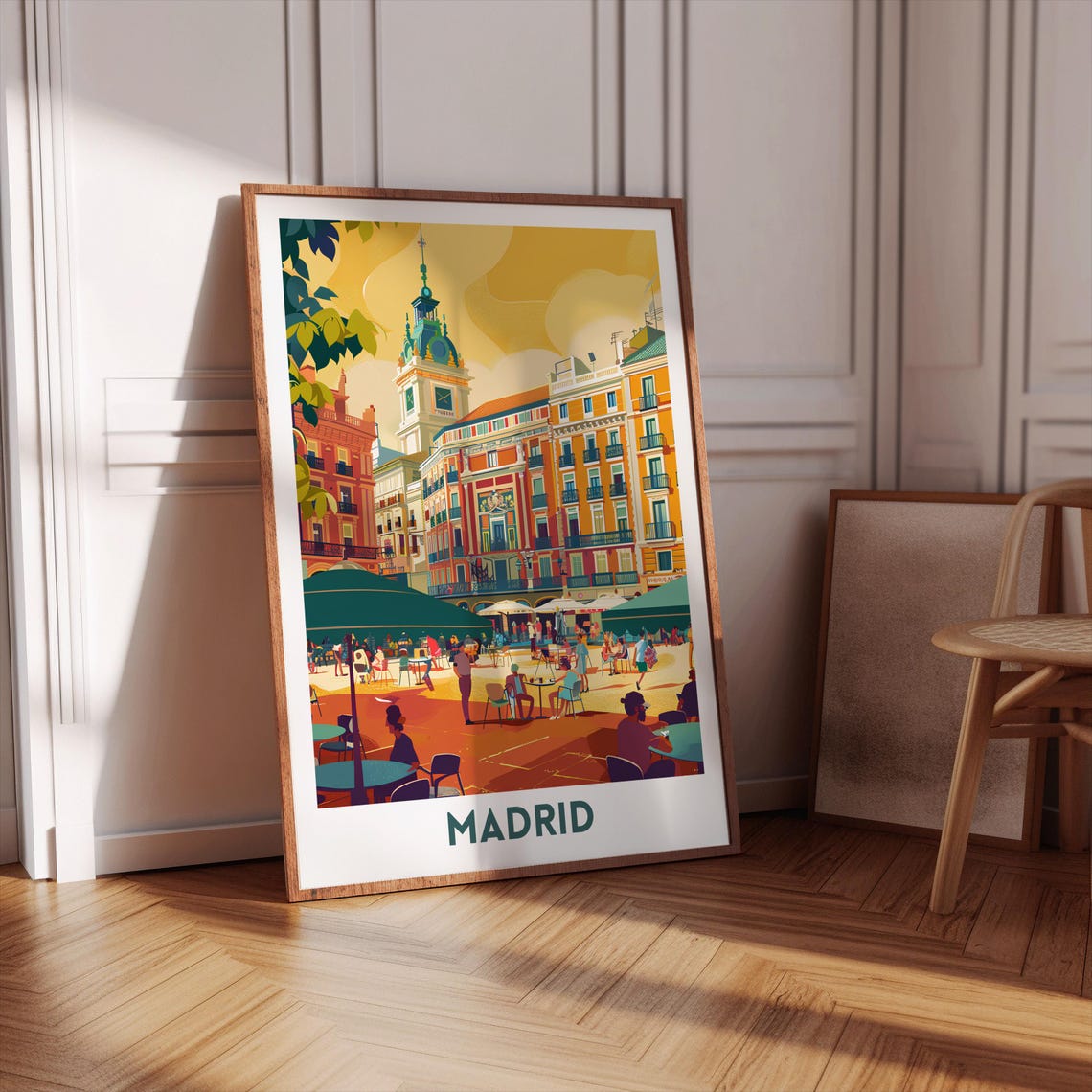 Madrid Grand Plaza Cafe Terraces Golden Hour Spain Travel Poster - Image 3