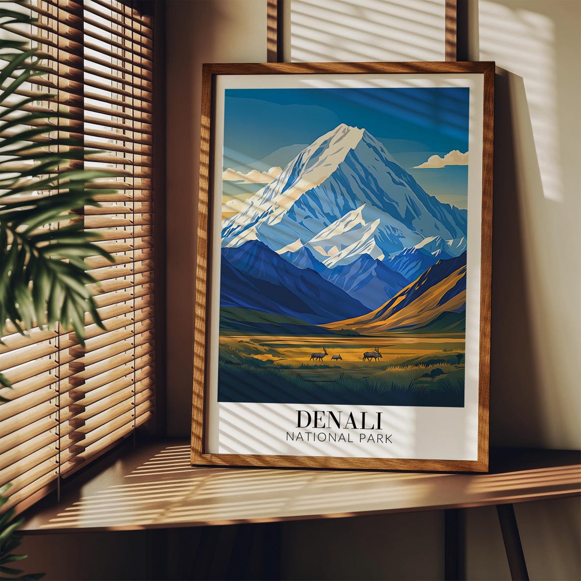 Denali National Park Snowy Mountain Peak Caribou Meadow Travel Poster - Image 4