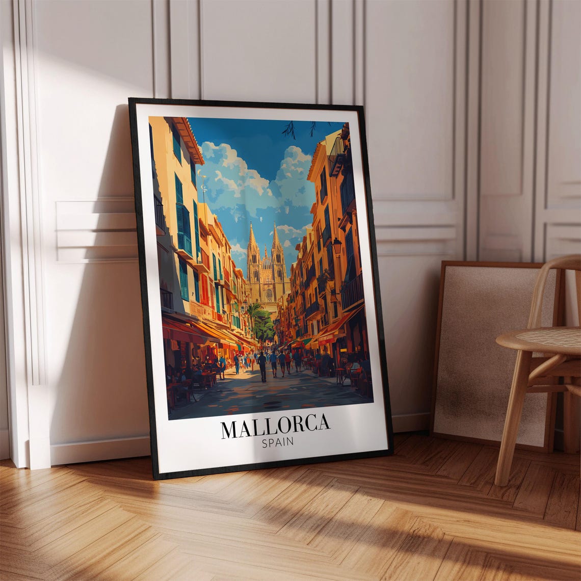 Mallorca Spain Old Town Street Poster With Cathedral View at Sunset - Image 3