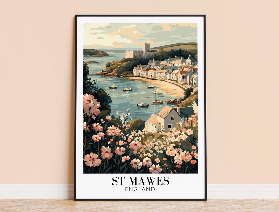 St Mawes England Harbor Boats Coastal Village Scene Travel Poster
