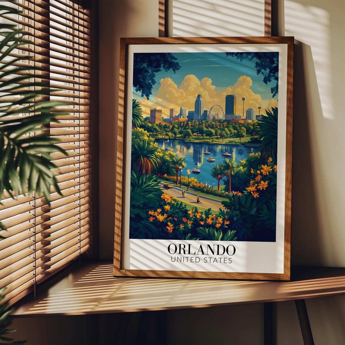 Orlando Florida Downtown Skyline Lake Eola Ferris Wheel Travel Poster - Image 3