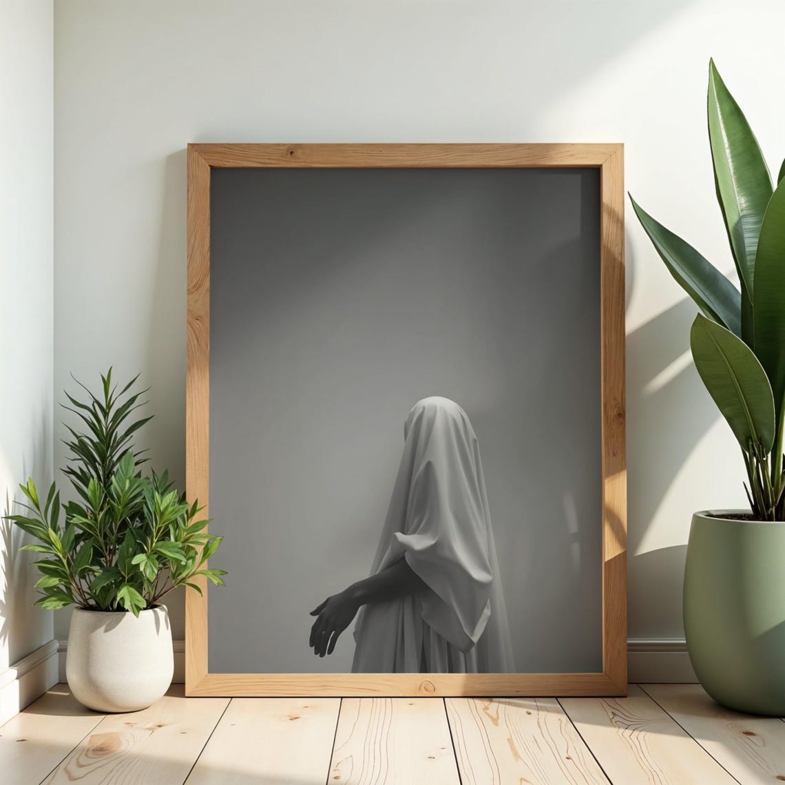 Shrouded Figure Surreal Monochrome Minimalist Framed Art Print