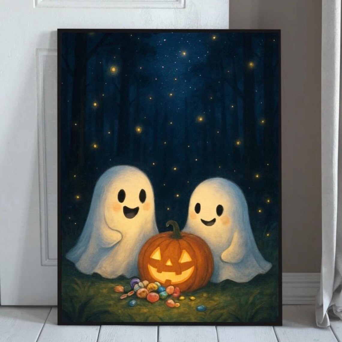 Spooky Cute Halloween Ghosts Wall Art Kids Print For Nursery Or Party Decor