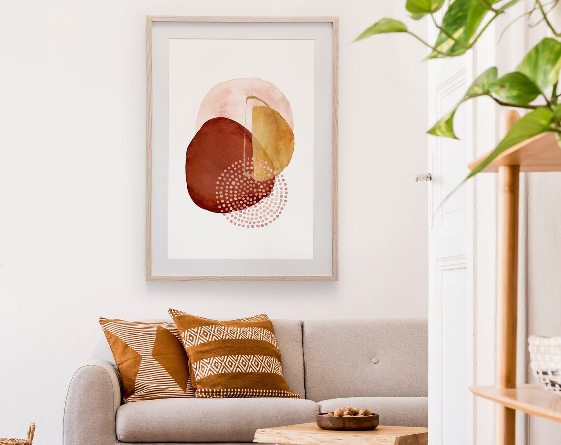 Abstract Watercolor Boho Terracotta Blush Gold Art Print