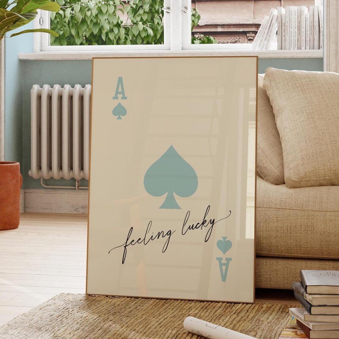 Dusty Blue Ace Of Spades Feeling Lucky Playing Card Trendy Wall Poster