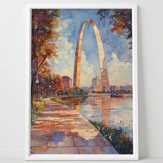 St Louis Gateway Arch Watercolor Missouri Landmark River Poster