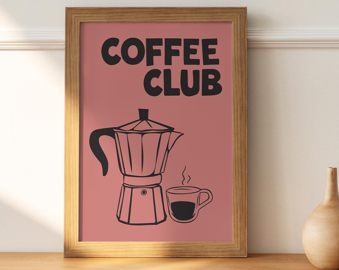 Dusty Rose Coffee Club Moka Pot Espresso Retro Kitchen Art Print