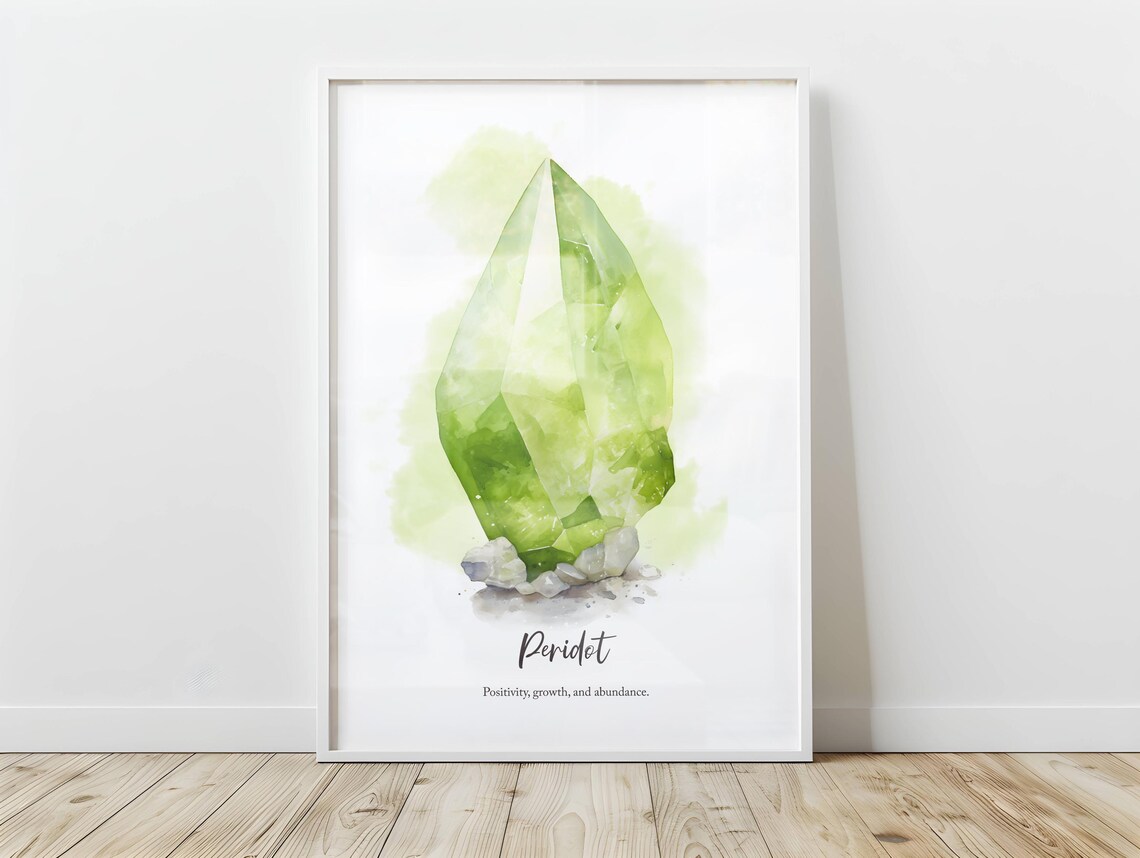 August Birth Stone Print, Peridot Crystal Gemstone
