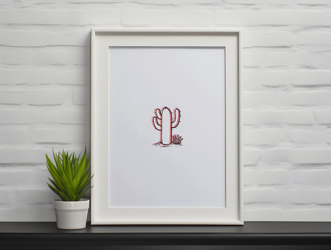 Minimalist Glitchy Cactus Wall Art Print Decor Poster Desert
