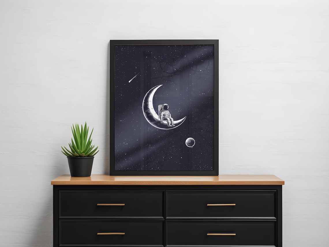 Astronaut Sitting On The Moon Minimalist Art Print