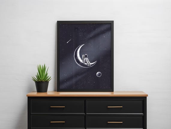 Astronaut Sitting On The Moon Minimalist Art Print
