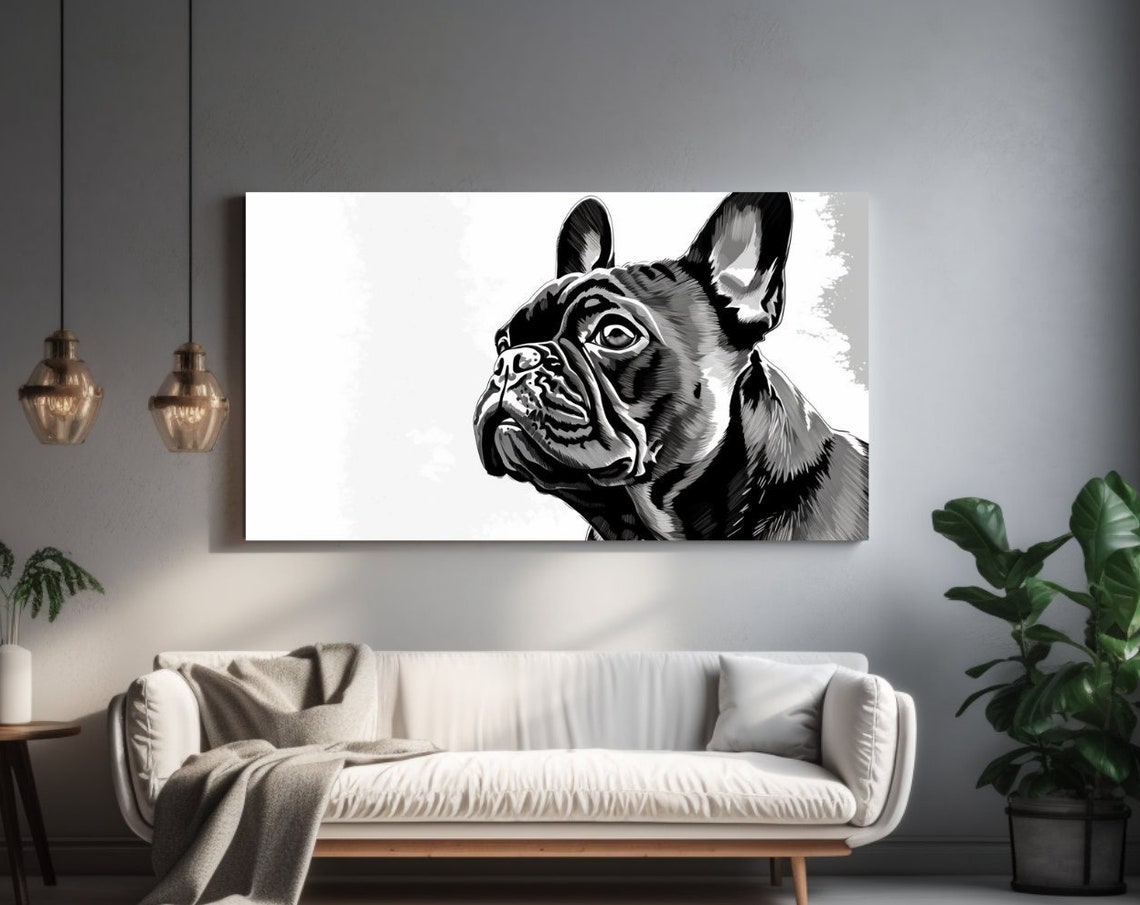 French Bulldog Portrait Black White Sketch Dog Lover Gift Poster