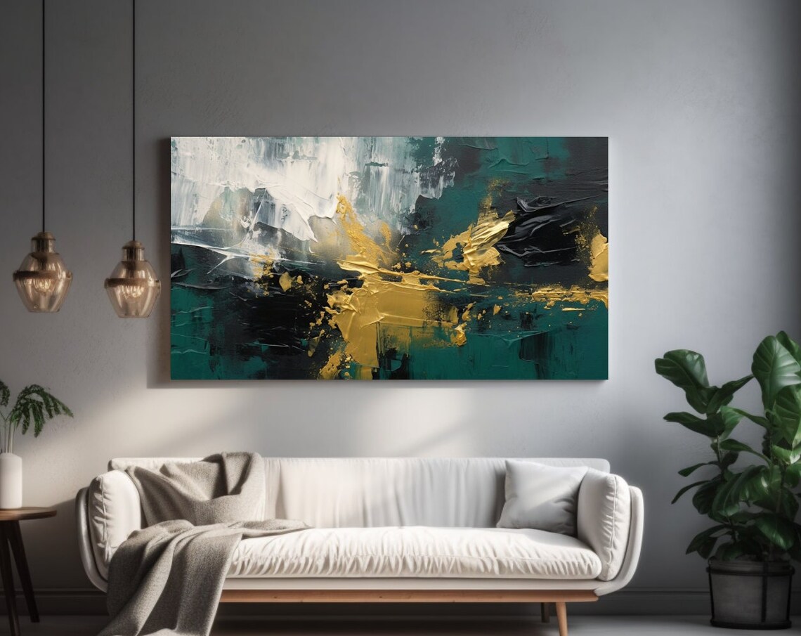 Monochrome Abstract Dark Green Wall Art Print