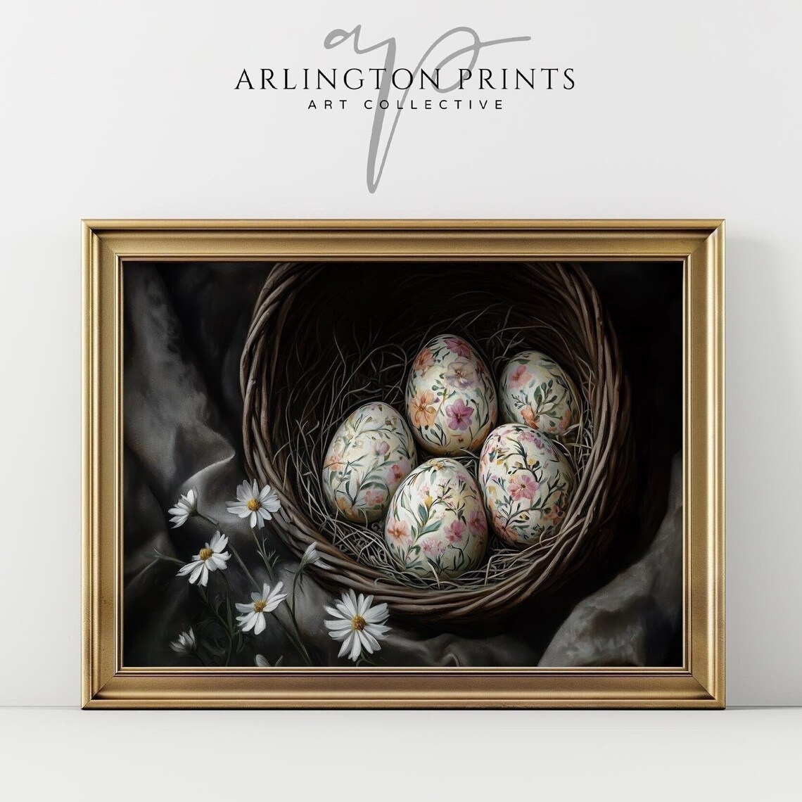 Floral Easter Eggs Wicker Nest Moody Dark Vintage Spring Art Print