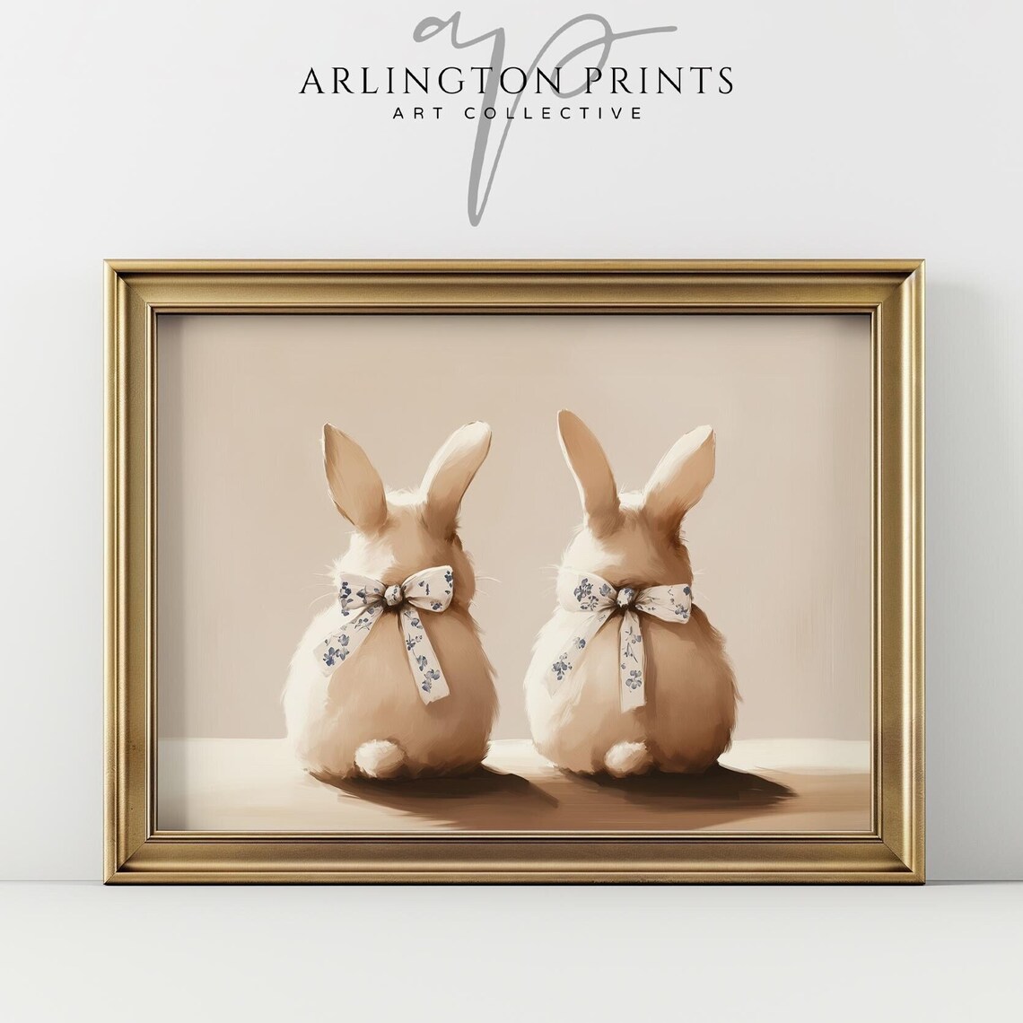 Two Bunny Rabbits Blue Floral Bows Cute Nursery Animal Print