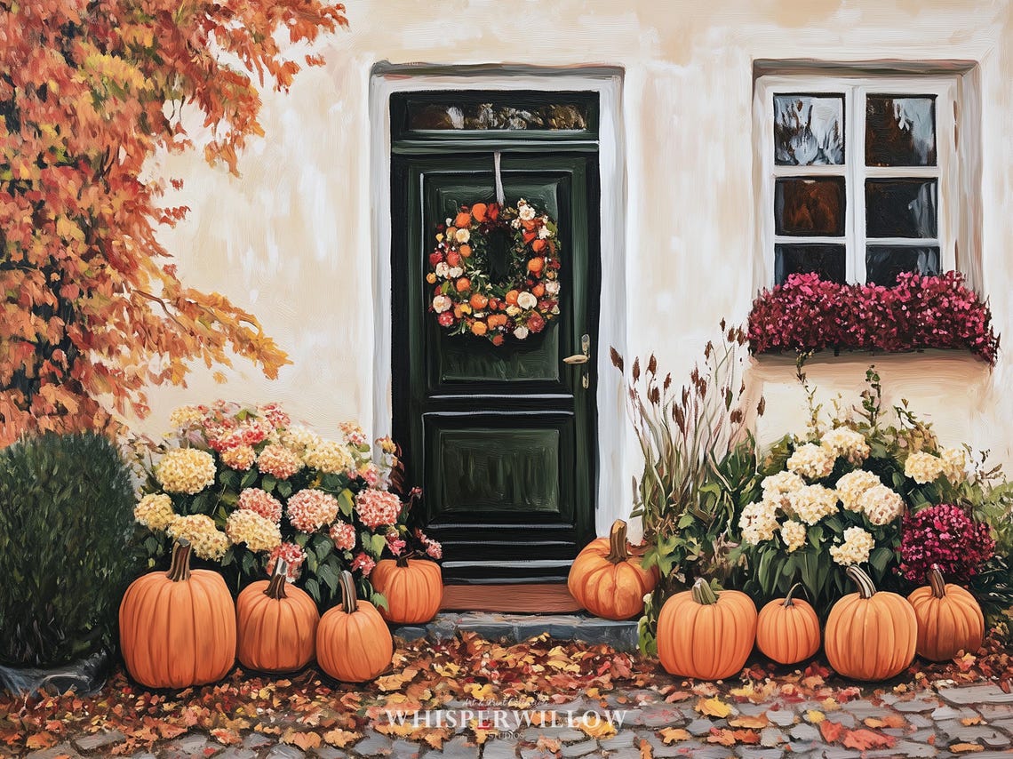 Fall Pumpkins Decorated Front Door Painting Warm Autumn Poster - Image 6