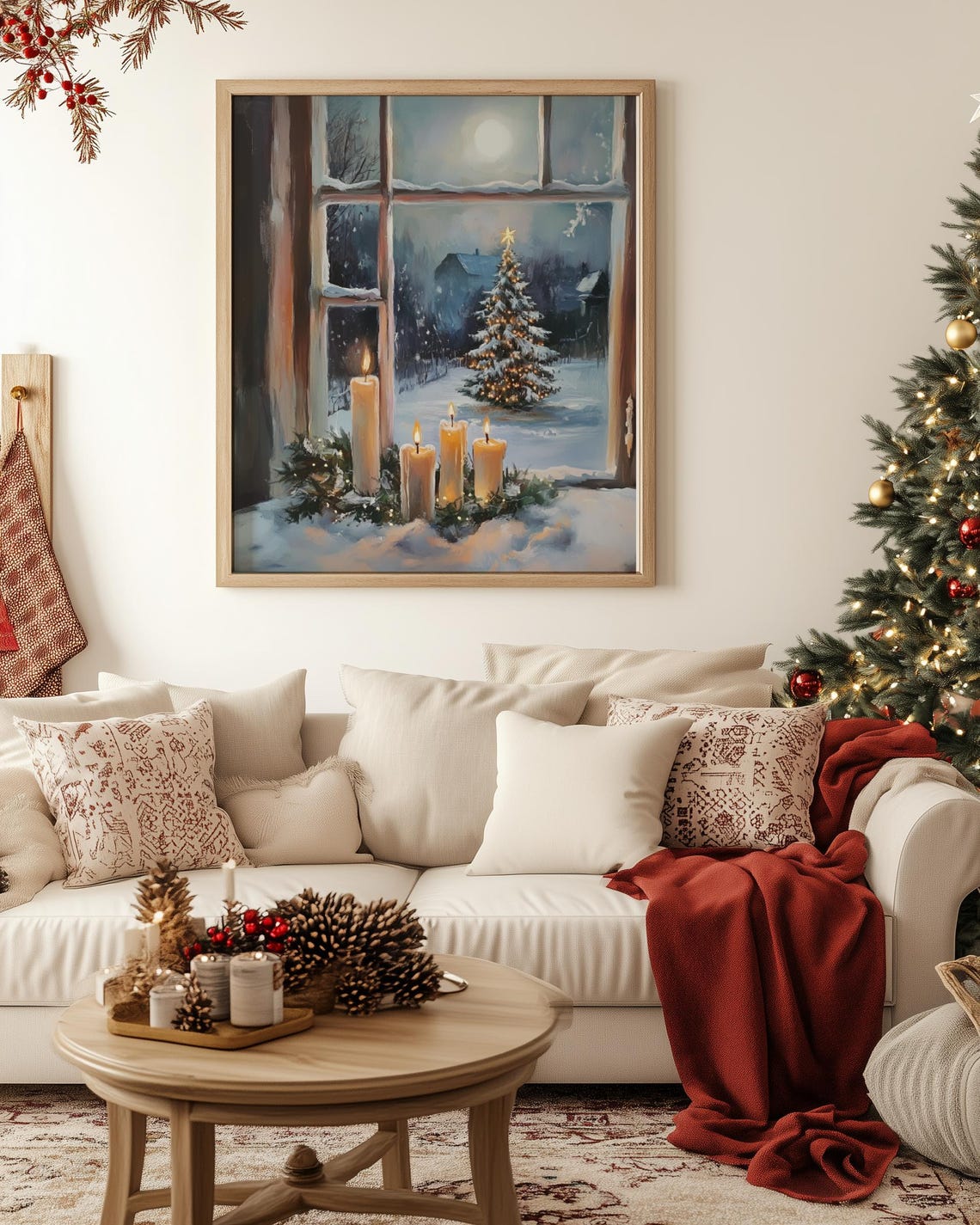 Cozy Christmas Window Candlelight View Snowy Holiday Tree Scene Poster - Image 2