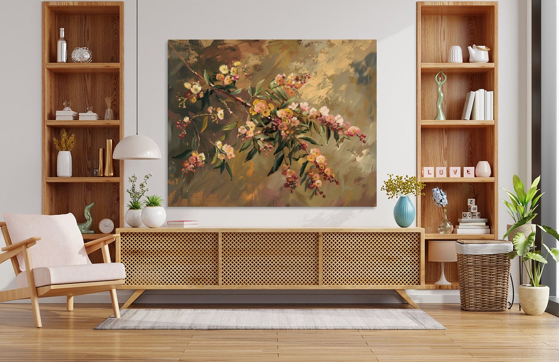Mimosa Branch Still Life Painting Yellow Spring Flowers Print - Image 3