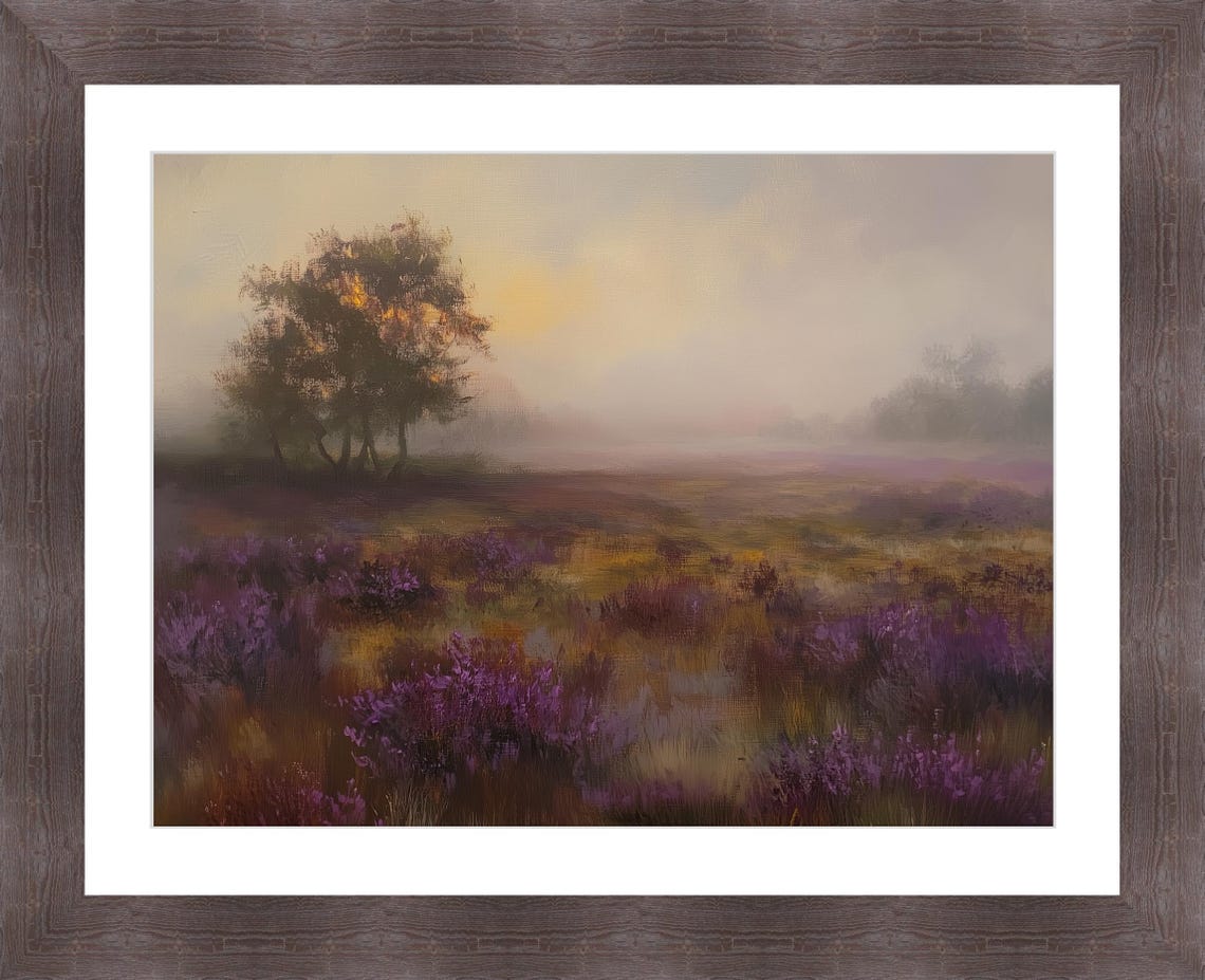 Purple Heather Moor at Dusk with Lone Tree Vintage Style Poster - Image 2
