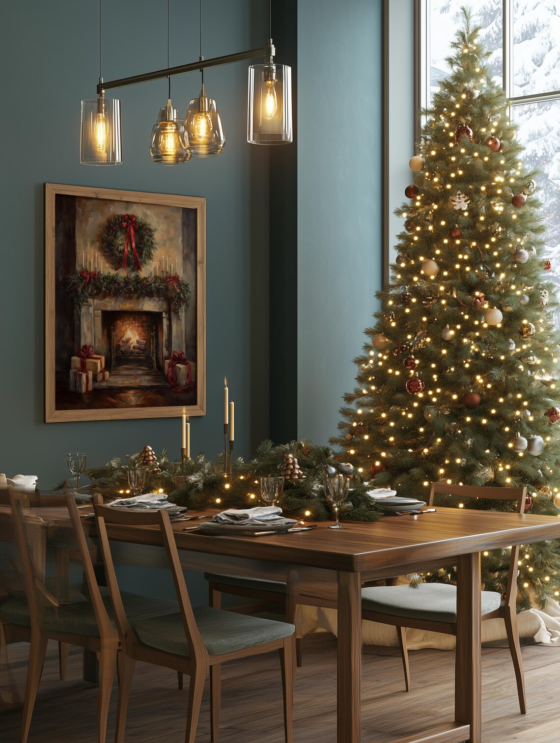 Cozy Christmas Fireplace with Wreath Garland and Gifts Poster - Image 4