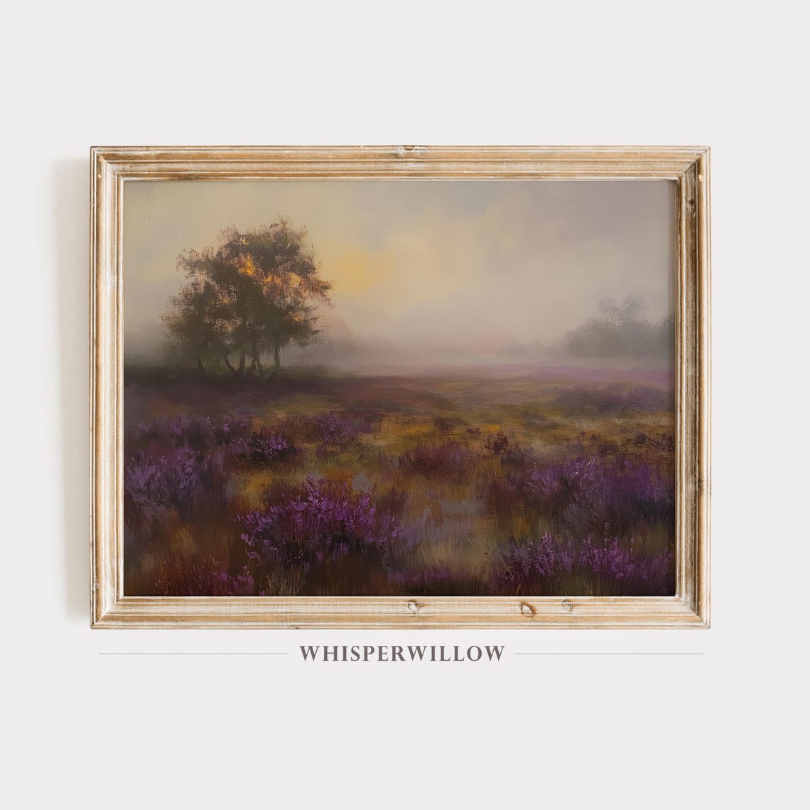 Purple Heather Moor at Dusk with Lone Tree Vintage Style Poster
