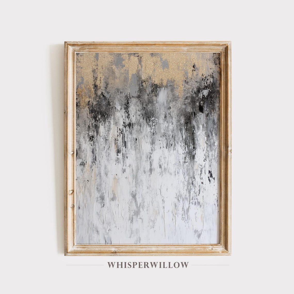 Gold Glitter White Black Modern Abstract Painting Texture Poster