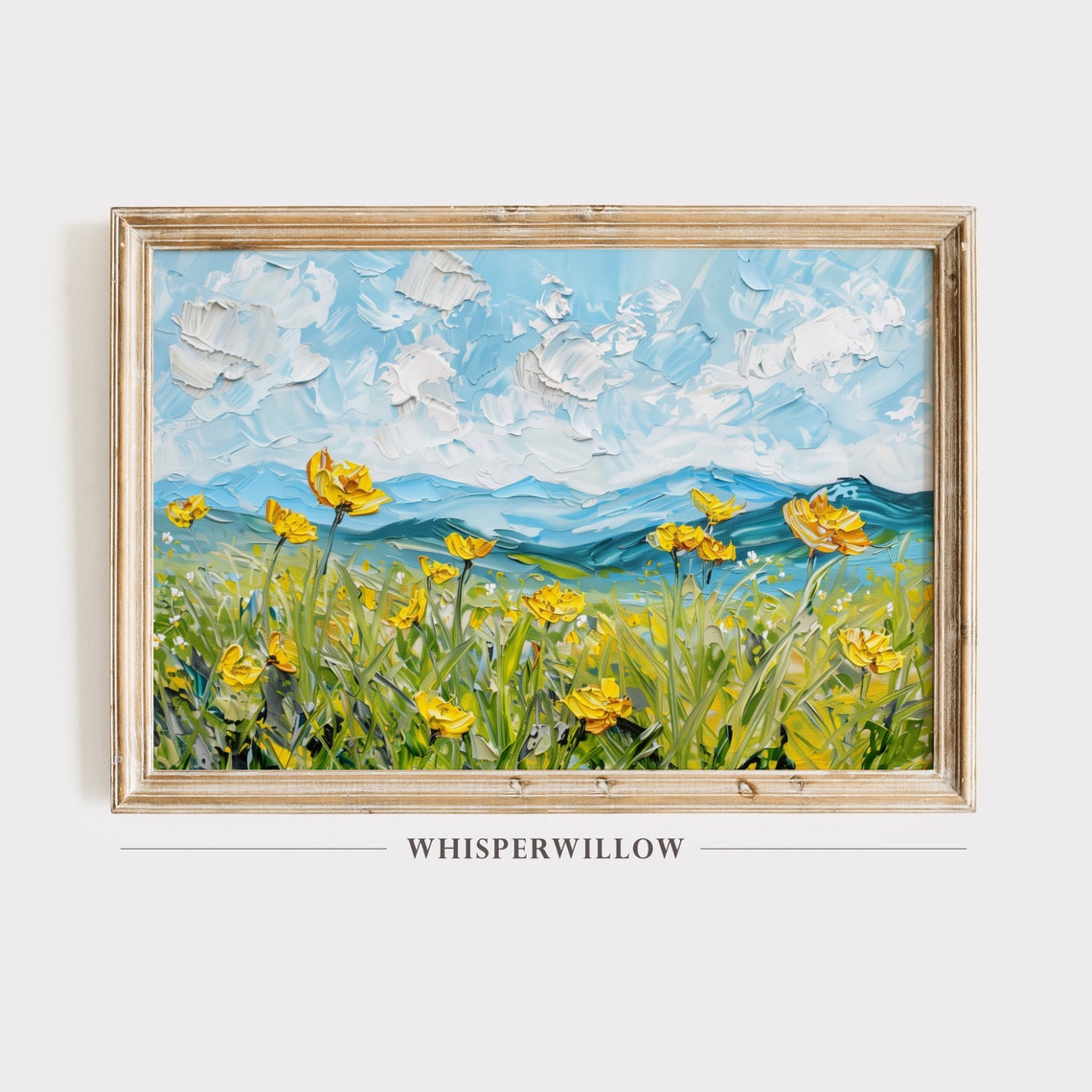 Yellow Buttercup Wildflowers Blue Mountain Impasto Meadow Poster