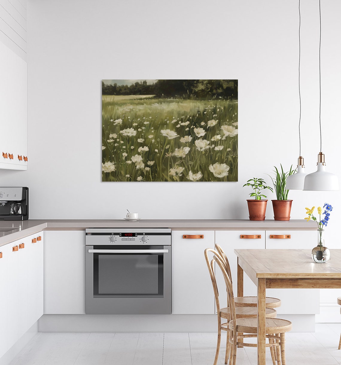 White Daisies Blooming in Lush Green Meadow Vintage Style Poster - Image 3
