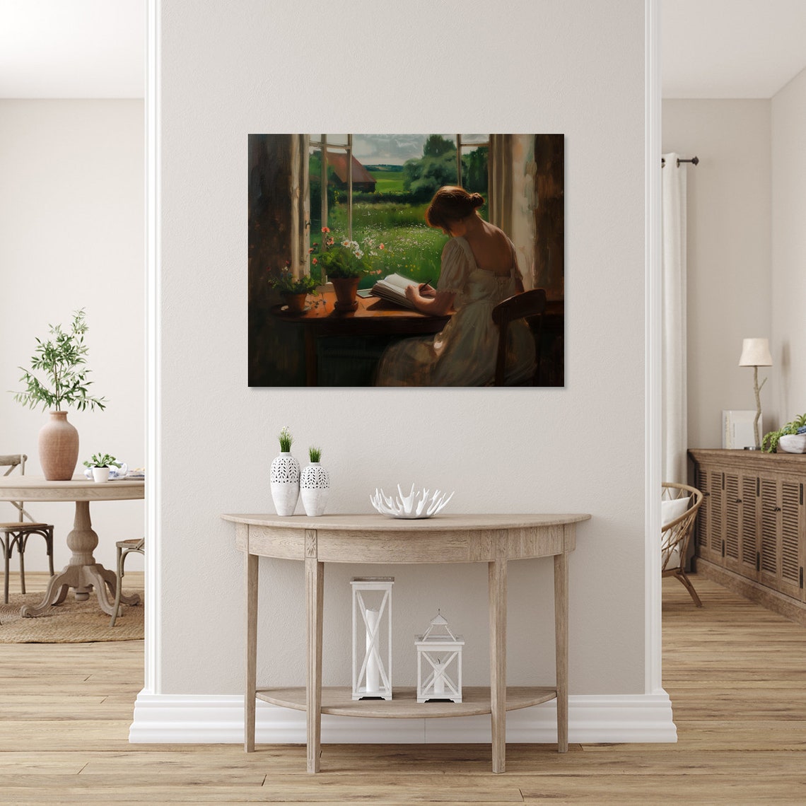 Journaling Woman Vintage Portrait Red Haired Lady Reading Poster - Image 2