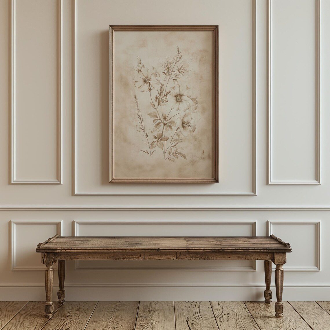 Sepia Vintage Wildflower Botanical Sketch Antique Floral Art Poster - Image 2