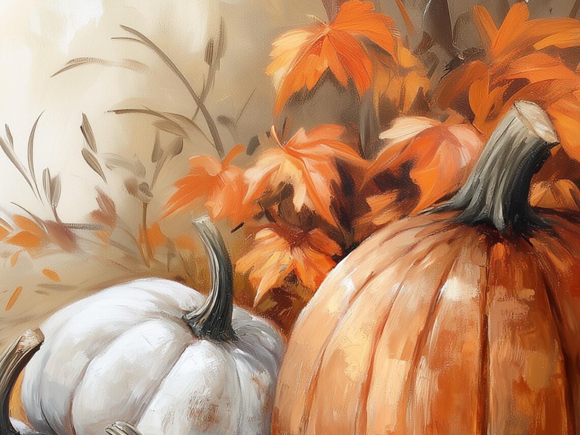 Pumpkins Autumn Leaves Still Life, Fall Art Print - Image 6