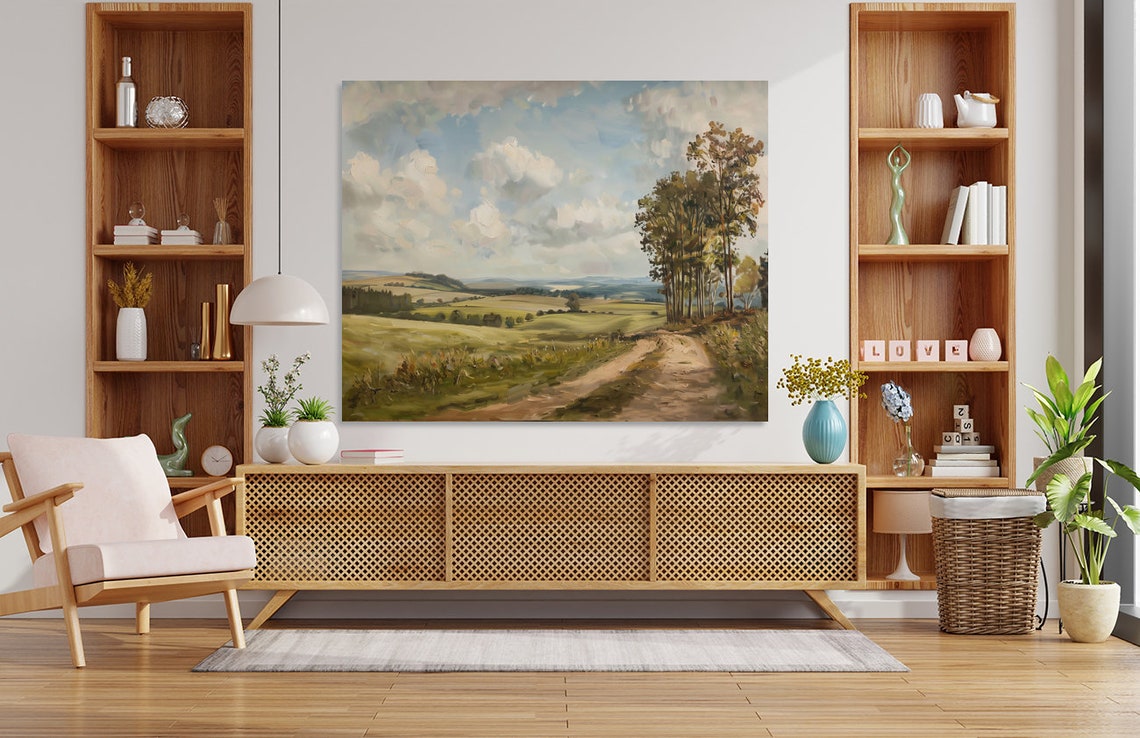 Rolling Green Countryside Hills Dirt Road Vintage Landscape Poster - Image 2