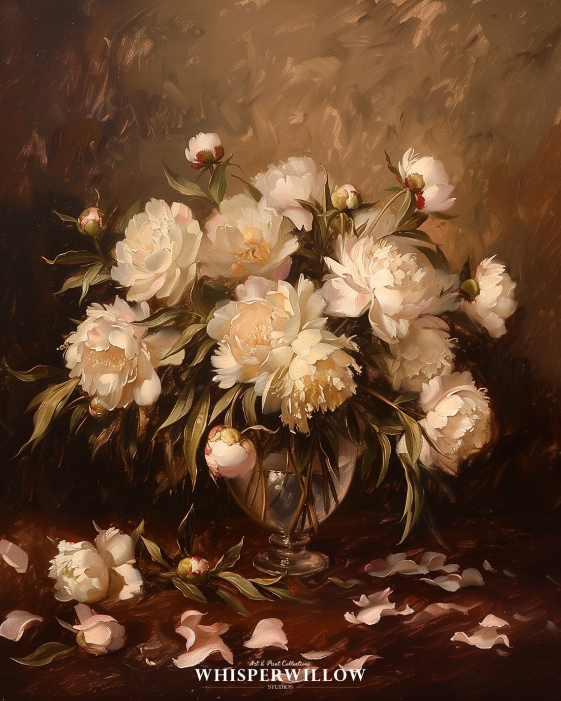White Peonies In Glass Vase Dark Elegant Floral Still Life Poster - Image 6