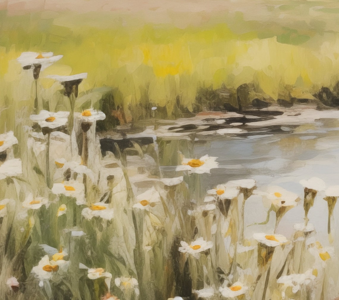 Quiet River Winding Through a Wildflower Meadow Landscape Poster - Image 6
