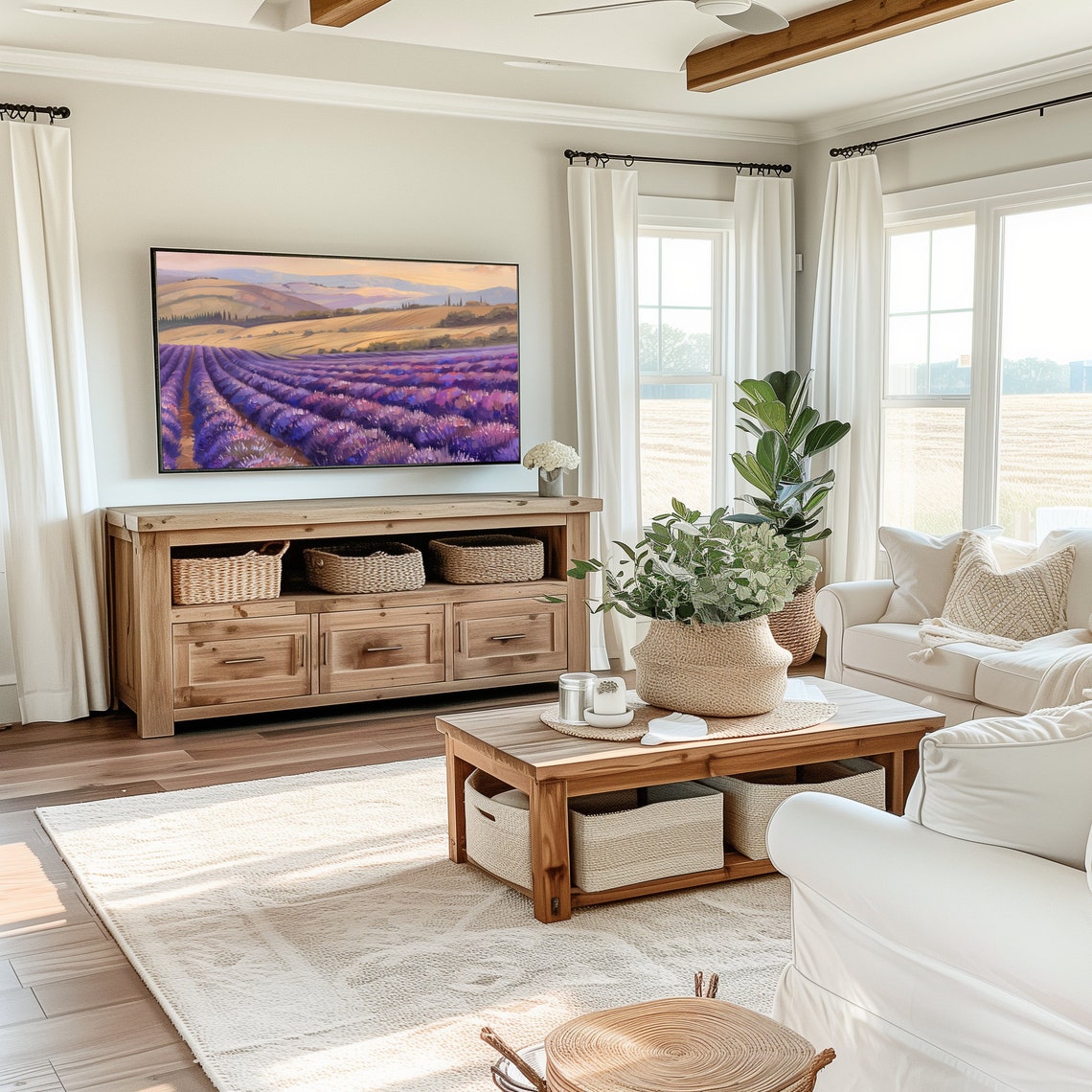 Purple Lavender Field Rows Rolling Hills Sunset Landscape Poster - Image 5