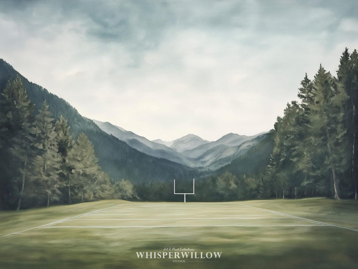 Empty Football Field in a Quiet Mountain Valley Meadow Poster - Image 6