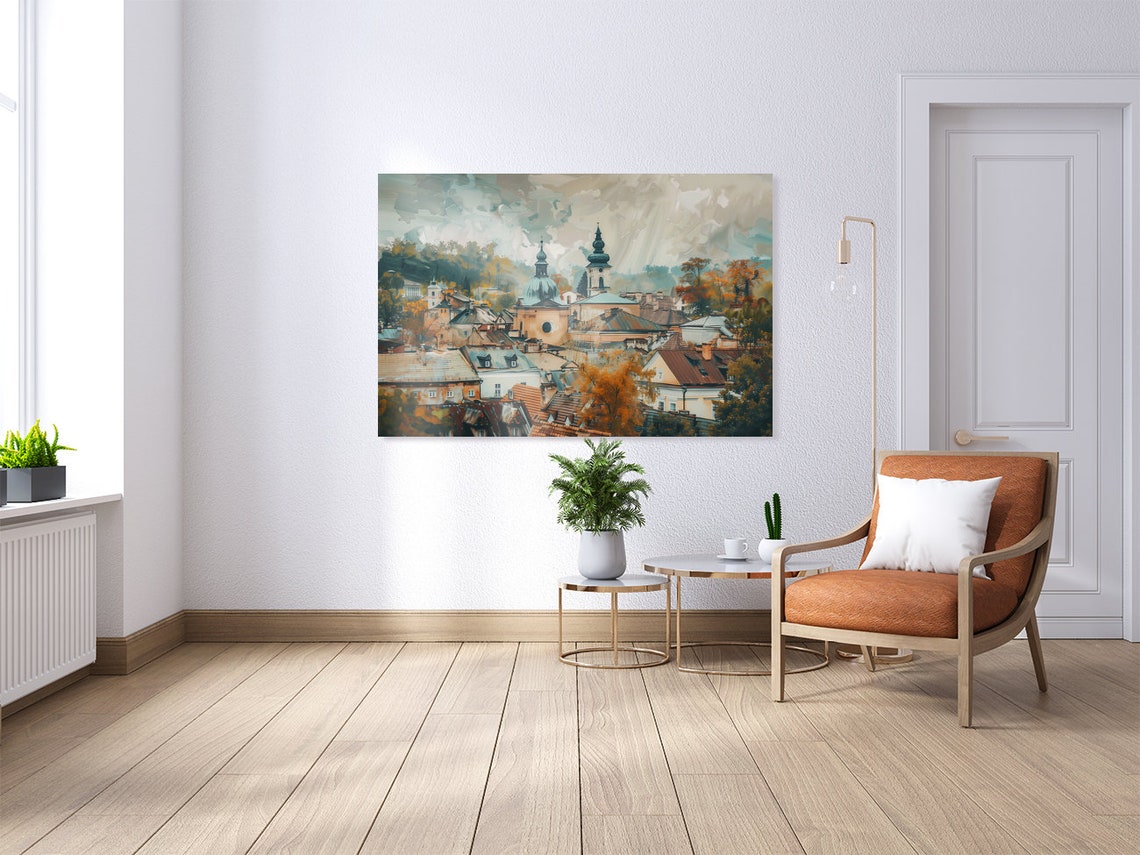 Old European City Rooftops Church Dome Autumn Treescape Poster - Image 4