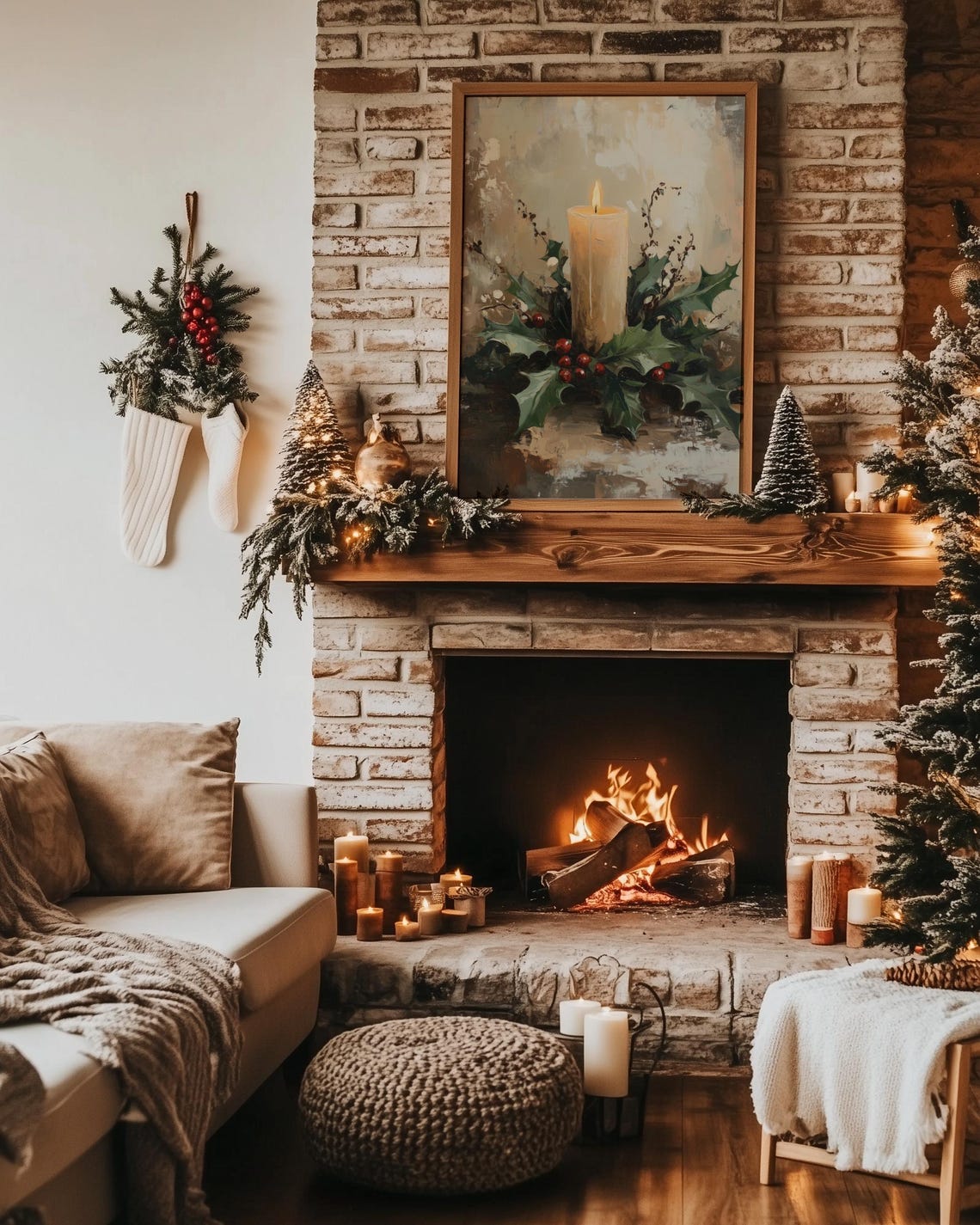 Burning Christmas Candle with Holly Berries Vintage Still Life Poster - Image 5