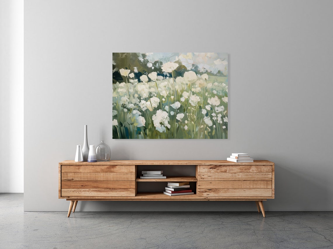 Closeup of White Wildflowers in a Green Summer Meadow Poster - Image 3