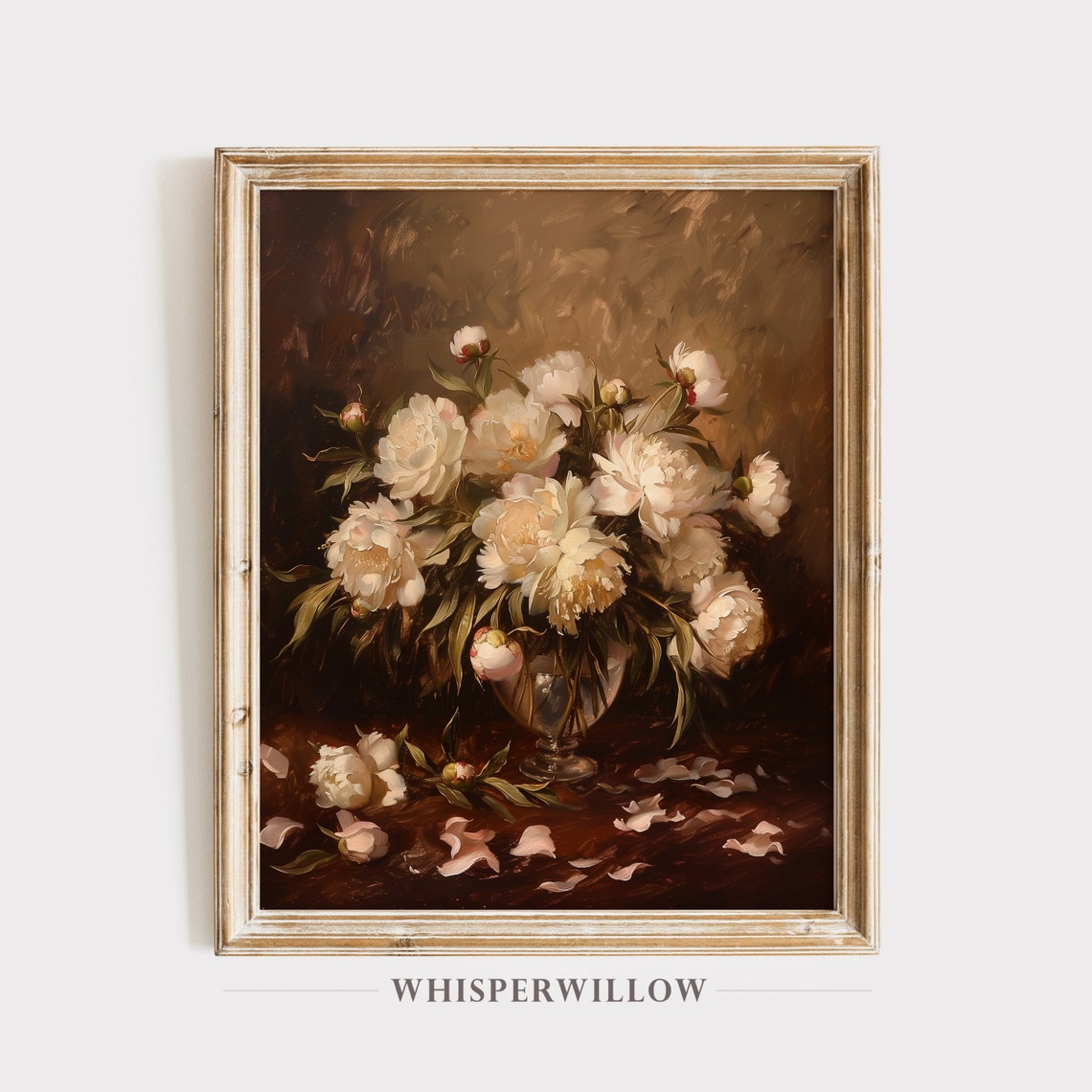 White Peonies In Glass Vase Dark Elegant Floral Still Life Poster