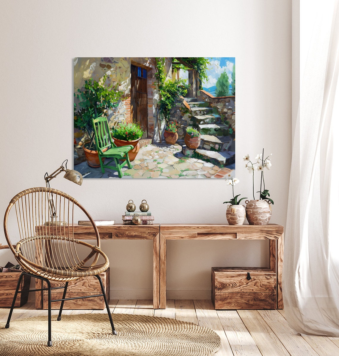 Sunny Tuscan Patio With Terracotta Pots Italian Courtyard Art Poster - Image 3