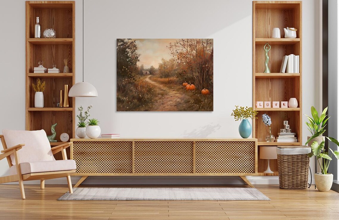 Vintage Countryside Pumpkin Path Art Print - Image 3