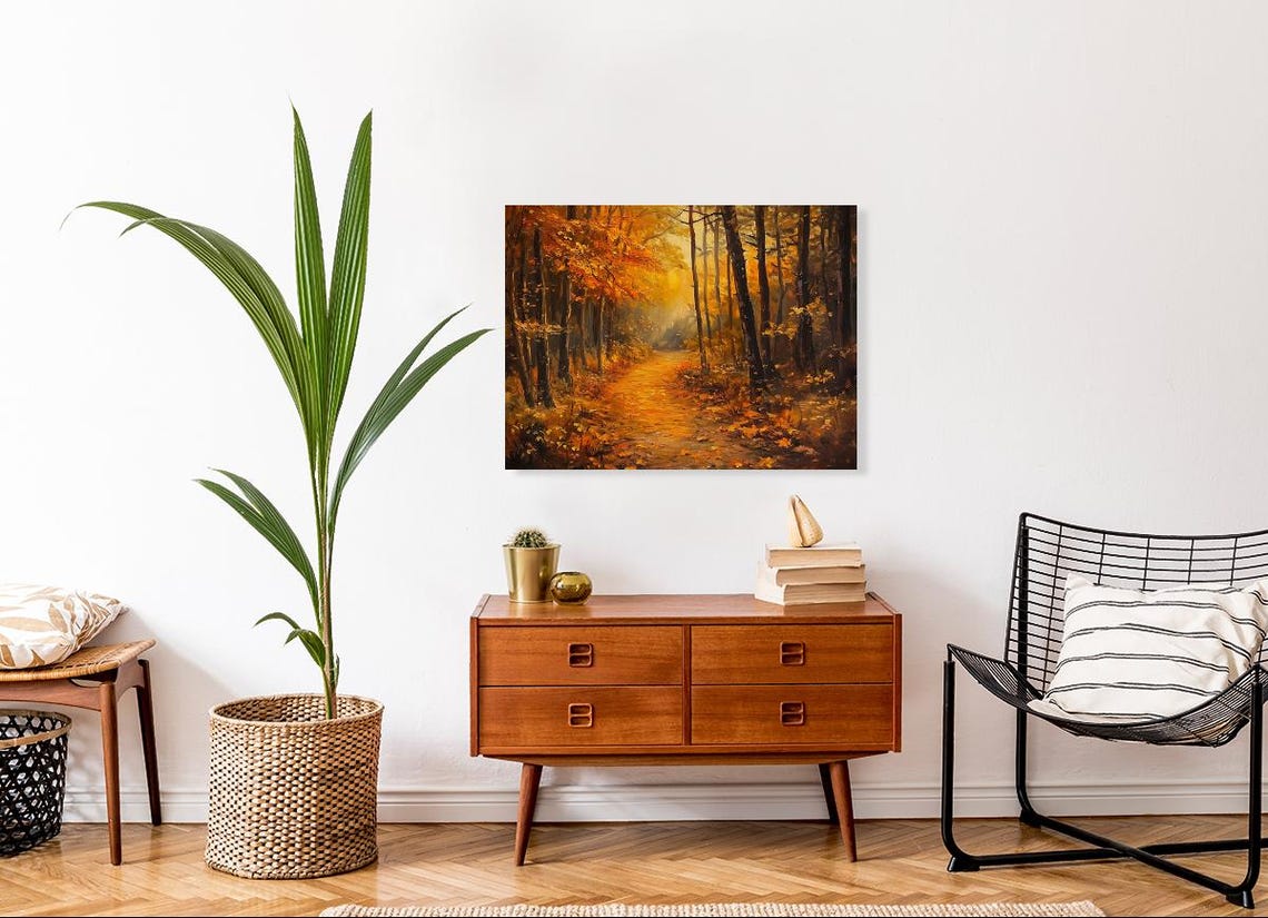 Autumn Orange Glow Forest Pathway Painting Golden Fall Poster - Image 4