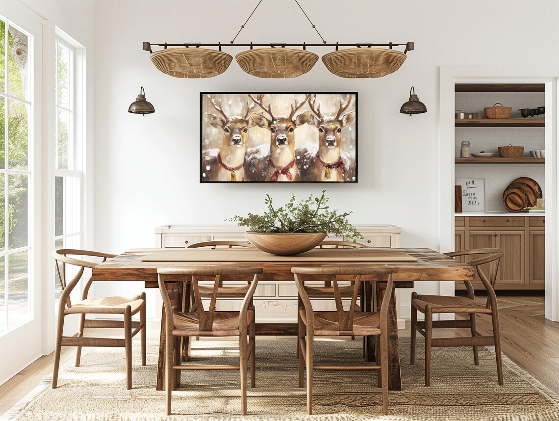 Holiday Reindeer Trio, Snowy Winter Scene Art Print - Image 3