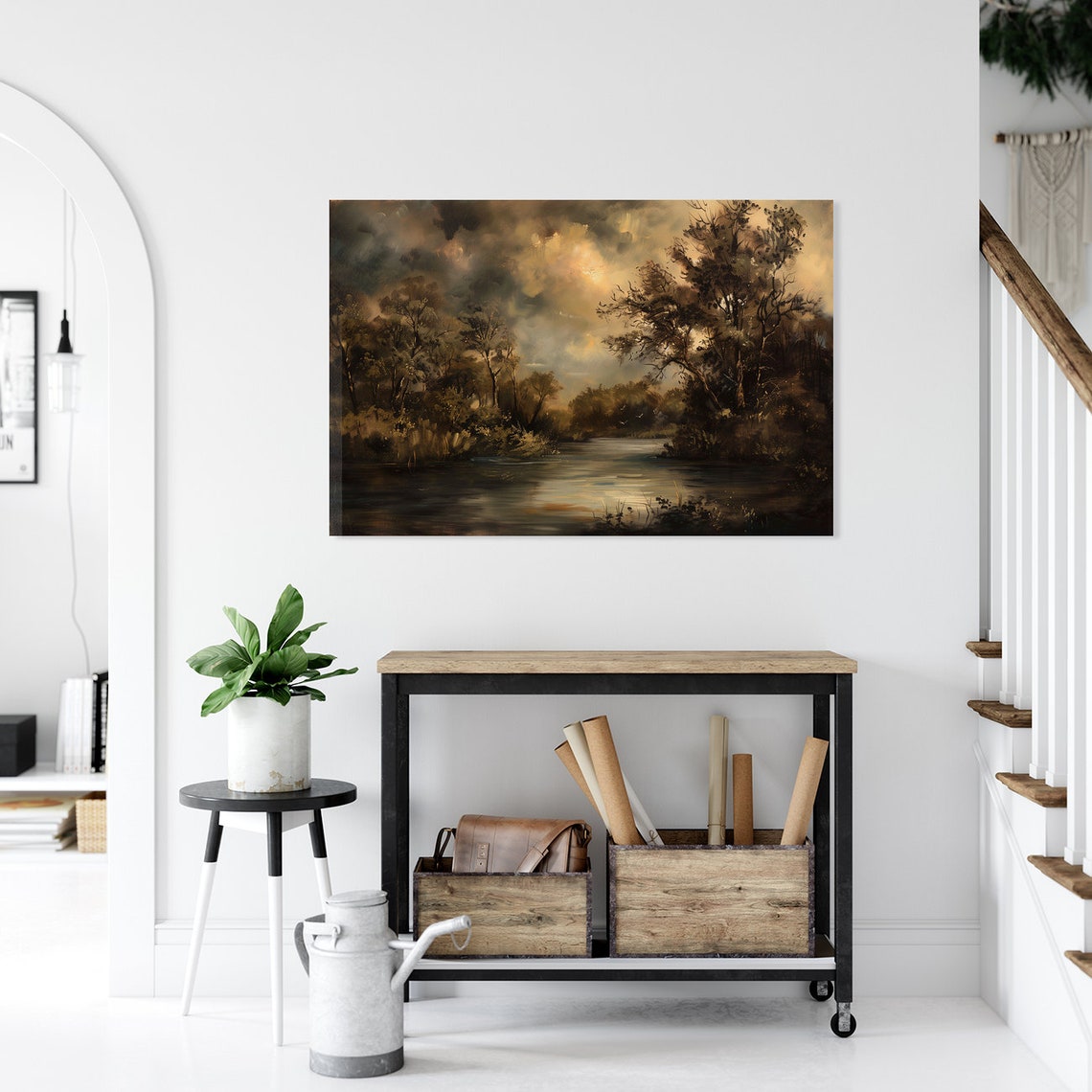 Moody Vintage River Oil Painting Print Scenic Outdoors River Trees With Sunlight Wall Decor Instant Print - Image 5