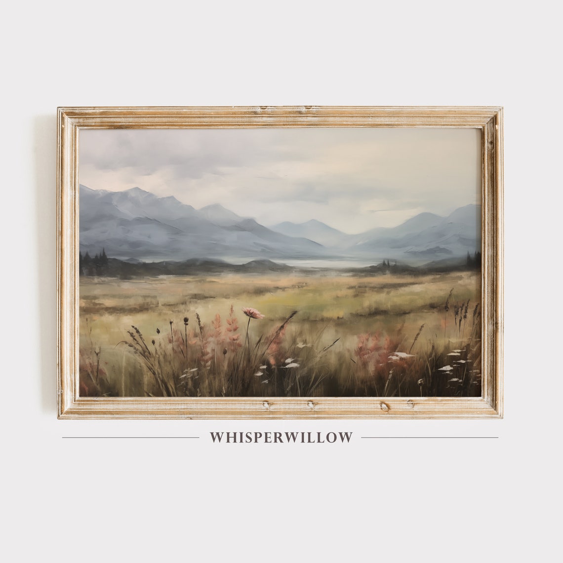 Misty Mountain Valley at Dawn Soft Grasses Vintage Landscape Poster